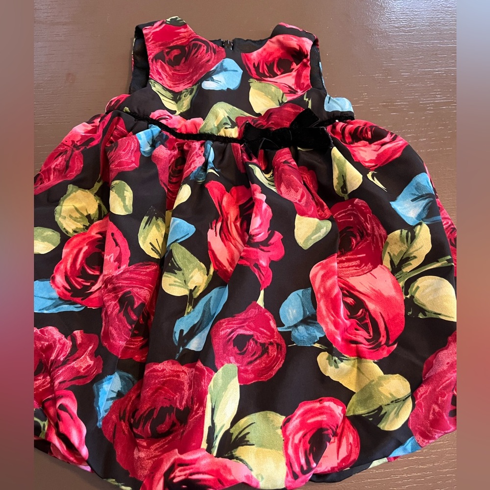 The Childrens Place Baby Girl Rose Floral Bubble Dress Black Red 6-9 Months